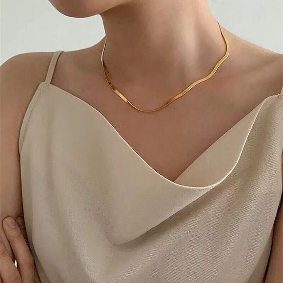 18K Gold Plated 3mm Herringbone Snake Chain Necklace - Picture 8 of 8